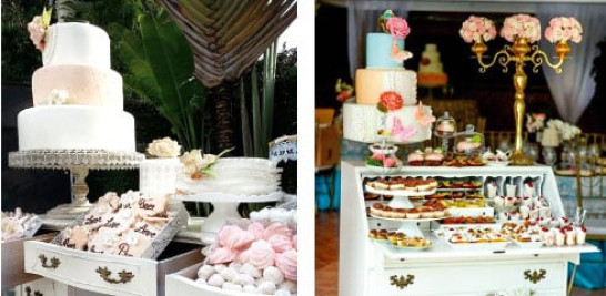 En los festejos de boda y quince años se utiliza el camuflaje separado de la mesa de postres para tomar fotografías, aunque en la mesa de postres también se incluye uno o varios bizcochos más.