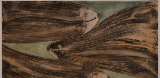 Cinco mujeres. Encáustica (pigmentos y cera de abejas sobre lienzo). 50.8 x 60.5 cm
