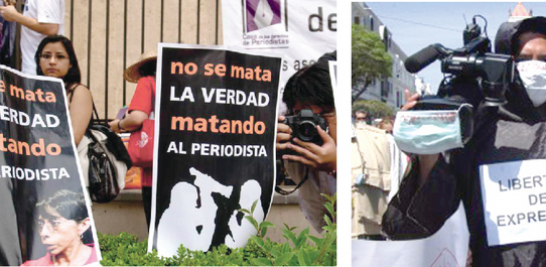 EL SALVADOR. Protesta que se realiza constantemente para llamar la atención de los agresores de la prensa COLOMBIA. Reclamo de libertad de expresión.