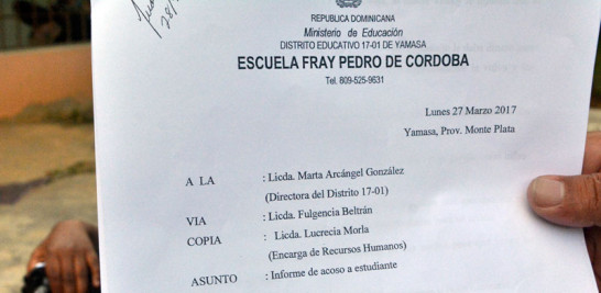 Documento. Informe de la escuela Fray Pedro de Córdoba sobre la denuncia contra el acusado de abusar de menores en el centro.