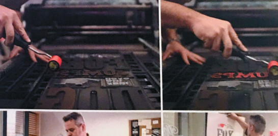 Proceso. Esta serie de imágenes muestra parte de la elaboración y mecanismos utilizados durante el trabajo con imprenta; corresponden al video que se muestra junto a la exposición de la Familia Plómez.