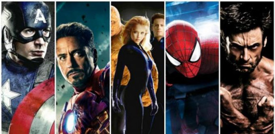 Superhéroes. Capitán América, Iron Man, Los 4 Fantásticos, El Hombre-Araña y Wolverine.