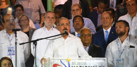 El presidente Danilo Medina mientras dejaba formalmente inaugurados los Juegos Nacionales.