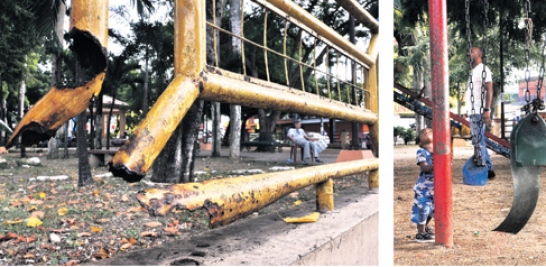 Abandono. Los parques en Santo Domingo Este están descuidados. Los hierros, puertas, garitas y juegos están oxidados, sin color e inservibles. Los niños llegan a estos centros de recreación sin poder utilizar la mayoría de los aparatos de entretenimiento.