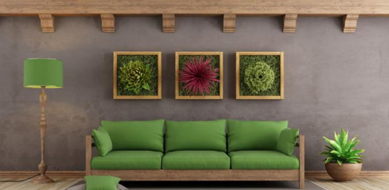Trípticos. Bastidores de madera, suculentas gigantes, hierba, musgo: tú decides como decorar y combinar los paneles verdes para que hagan juego con el mobiliario de la sala.