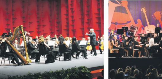 En la primera imagen, la orquesta tocando en el Teatro Nacional Eduardo Brito. Luego, el barítono Vladislav Kupriyanov en el Centro León de Santiago. FOTO EN EL TEATRO NACIONAL: CIRILO OLIVARES/LISTÍN DIARIO