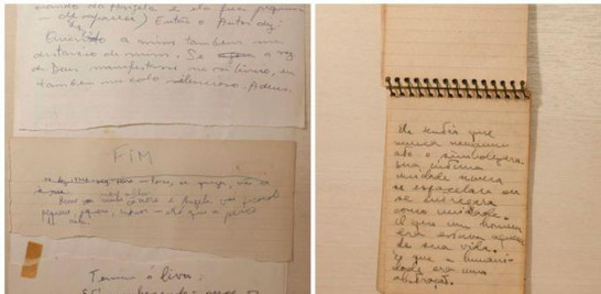 A la izquierda, una página del manuscrito de Un soplo de vida, el libro póstumo de Lispector. A la derecha, una de las libretas de anotaciones de la escritora.