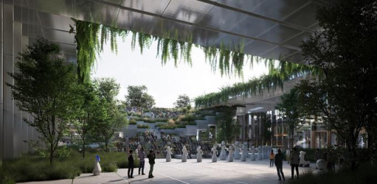 La plaza situada bajo el techo de Cloud Valley será un espacio público con áreas abiertas al cielo. Foto: Bjarke Ingels Group (BIG).