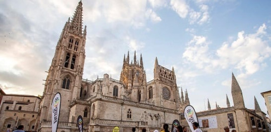 2.-Vista de la plaza que da entrada a la catedral de Burgos con un grupo de jvenes que realizan el Camino de Santiago, en 2019. EFE/ Santi Otero