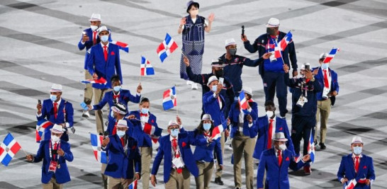 Parte de la delegación dominicana que formó parte del desfile de países de los Juegos Olímpicos en Tokio, Japón.