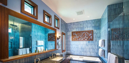 Toques especiales incluyen un televisor en el espejo del baño y una bañera y ducha de lluvia separada en el baño principal.