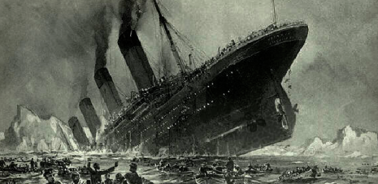 Recreación gráfica del hundimiento del Titanic.