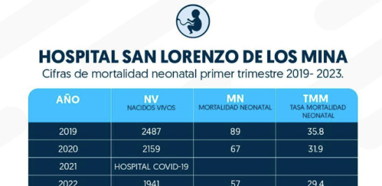 Informe estadístico de la Maternidad San Lorenzo de Los Mina suministrado por el Servicio Nacional de Salud (SNS).