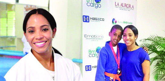 Karina Díaz en parte de su carrera como atleta. Al lado figura junto a su hijo cuando este comenzaba a hacer sus pininos en el judo.