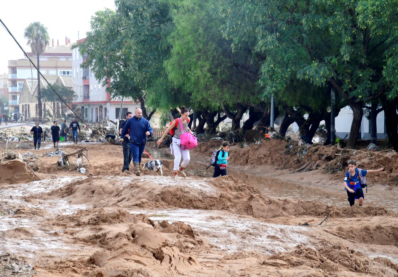 calle cubierta de barro en una zona inundada en Picanya, cerca de Valencia