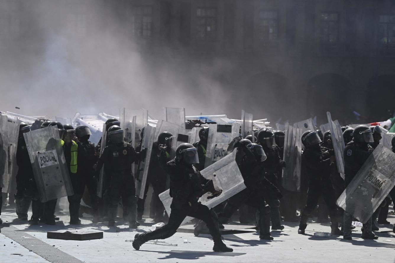 Demonstrators attend the For Peace march organized by Generation Z against the government of Mexican President Claudia Sheinbaum in Guadalajara, Jalisco, Mexico on November 15, 2025. (Photo by ULISES RUIZ / AFP)