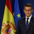 El líder del Partido Popular (PP), Alberto Núñez Feijoo, da una rueda de prensa en la sede del partido en Madrid el 29 de mayo de 2023, un día después de las elecciones locales y regionales celebradas en España