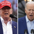El virtual candidato republicano a la presidencia, el expresidente Donald Trump (izquierda), habla durante un evento de campaña en Las Vegas, el 9 de junio de 2024. En el lado derecho, el presidente Joe Biden durante un evento en la Casa Blanca, Washington, el 4 de junio de 2024.