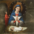 La imagen de la Virgen de la Altagracia es autoría del pintor Dustin Muñoz.