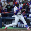 El tercera base de República Dominicana, Junior Caminero, en acción durante el juego del grupo D del Clásico Mundial de Béisbol 2026 entre Nicaragua y República Dominicana en el estadio de béisbol LoanDepot Park en Miami, Florida, EE. UU., el 6 de marzo de 2026.