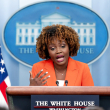 La secretaria de prensa de la Casa Blanca, Karine Jean-Pierre, habla en una rueda de prensa en la Casa Blanca en Washington, el jueves 23 de febrero de 2023. (Foto AP/Andrew Harnik)