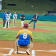 El presidente de la República, Luis Abinader al momento de realizar el pitcheo simbólico que dejó inagurado el Clásico Mundial de Béisbol para Dominicana.