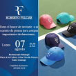 A la izquierda la invitación de Roberto Fulcar a los medios y a la derecha la linea de gorras del extenista suizo Roger Federer con el logo "RF", idéntico al comunicado.