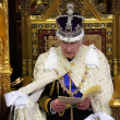 El rey Carlos III de Gran Bretaña habla en la ceremonia de apertura del Parlamento en el Palacio de Westminster, Londres, ayer martes 7 de noviembre de 2023. actos legislativos del gobierno.