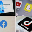 Esta combinación de imágenes muestra los logotipos de X, Snapchat, Facebook y TikTok