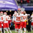 Varios de los jugadores de los Chiefs de Kansas festejan uno de los puntos marcados por el equipo en su éxito ante los Ravens