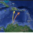 Ilustración de la ruta de envio de sustancias controladas de La Guajira hacia República Dominciana  y Puerto Rico.