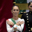 Mexico's new President Claudia Sheinbaum gestures after being sworn-in during the inauguration ceremony at the Congress of the Union in Mexico City on October 1, 2024. (Photo by Alfredo ESTRELLA / AFP)