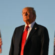 Former US President and Republican presidential candidate Donald Trump looks on during a campaign rally at site of his first assassination attempt in Butler, Pennsylvania on October 5, 2024. (Photo by Jim WATSON / AFP)