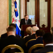 Fotografía muestra al líder opositor venezolano Edmundo González Urrutía en el Palacio Nacional de República Dominicana, en el acto de apoyo a la Democracia en Venezuela.