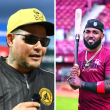 Yadier Molina, mánager de las Águilas Cibaeñas y Marcell Ozuna, jardinero de los Leones del Escogido