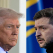 Esta combinación de imágenes, creada el 25 de febrero de 2025, muestra al presidente estadounidense Donald Trump (izq.) el 24 de febrero de 2025 y al presidente ucraniano Volodymyr Zelensky (der.) el 23 de febrero de 2025.