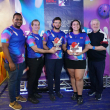 Rolando Sebelén , Raffy Sebelén y Junior Luna, premian a María de los Santos y Leonardo  Ardente, campeones del torneo 30 aniversario del Sebelén Bowling Center.