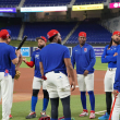 Manny Machado, Carlos Santana, Vladimir Guerrero Jr., Geraldo Perdomo y Fernando Tatis Jr. en la primera práctica conjunta del equipo dominicano en el Clásico Mundial de Béisbol 2026