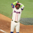 El jugador dominicano Geraldo Perdomo al ser ponchado en la novena entrada.