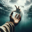 Imagen asociada con la figura de Jesucristo salvando a alguien de las aguas.