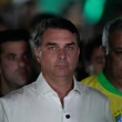El candidato presidencial de oposición, el senador Flávio Bolsonaro, llega a su evento de la noche de la elección tras la segunda vuelta presidencial en Brasilia
