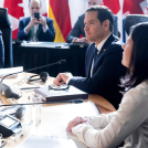 Desde la izquierda, la ministra de Exteriores de Alemania, Annalena Baerbock; el secretario de Estado de EEUU, Marco Rubio, y la ministra de Exteriores de Canadá, Melanie Joly,