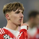 Lennart Karl celebra tras anotar el segundo gol del Bayern Múnich en la victoria 3-1 ante Sporting Lisboa en la Liga de Campeones, el 9 de diciembre de 2025.