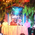 Diego Raimundo, Jordi Masalles, Manuel Tejada, Freddy Ginebra , Jesús Oyamburu y César Námnum en la presentación del Santo Domingo Jazz Festival 2024 de Casa de Teatro.