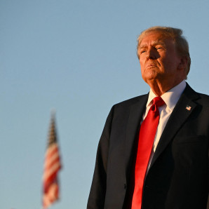 Former US President and Republican presidential candidate Donald Trump looks on during a campaign rally at site of his first assassination attempt in Butler, Pennsylvania on October 5, 2024. (Photo by Jim WATSON / AFP)