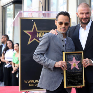 Marc Anthony y David Beckham asisten a una ceremonia en honor a Anthony con una estrella en el Paseo de la Fama de Hollywood el jueves 7 de septiembre de 2023 en Los Ángeles.