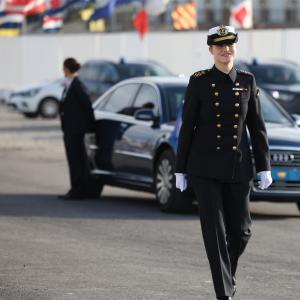 La Princesa Leonor a su llegada al buque escuela 'Juan Sebastián de Elcano' el 08 de enero de 2024, en Cádiz (Andalucía, España).
