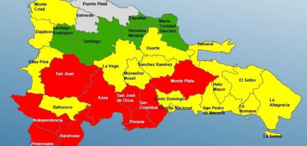 El Gran Santo Domingo, Distrito Nacional, San Pedro y La Romana estaban en alerta roja y fueron colocadas en amarilla.