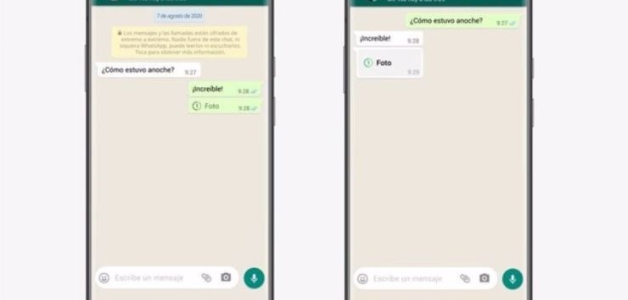 Captura de pantalla de los mensajes de visualización única en la interfaz de WhatsApp