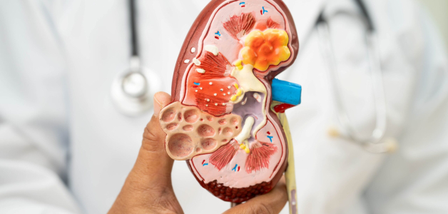 Riñón que ilustra una enfermedad renal crónica (ERC).